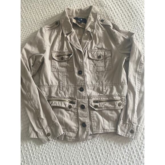 Beige Buttoned Up Utility Jacket Sz L - Picture 3 of 10